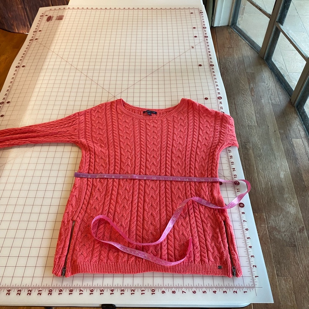American Eagle Outfitters size large salmon pink knit braided boho sweater - Picture 12 of 16
